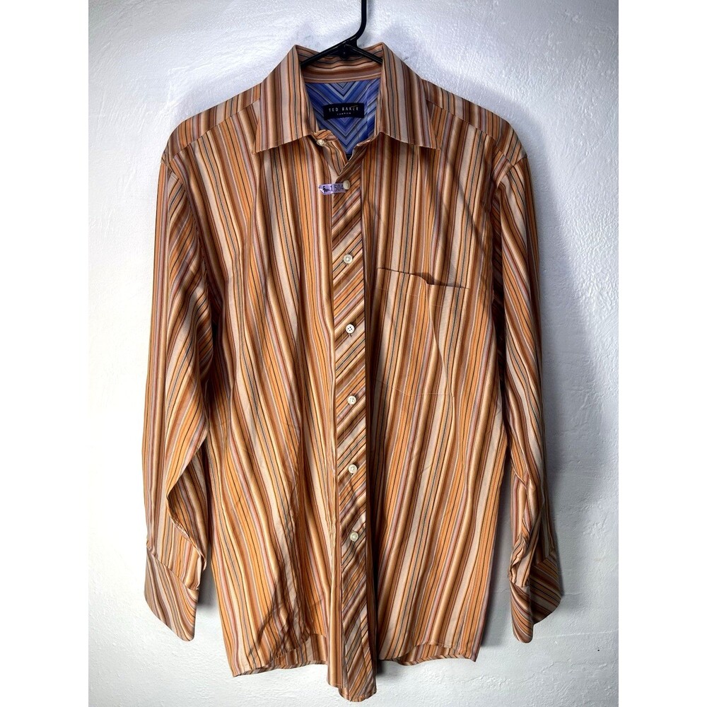 ted baker london mens striped cotton dress shirt 15.5 32/33 pocket point Multi C